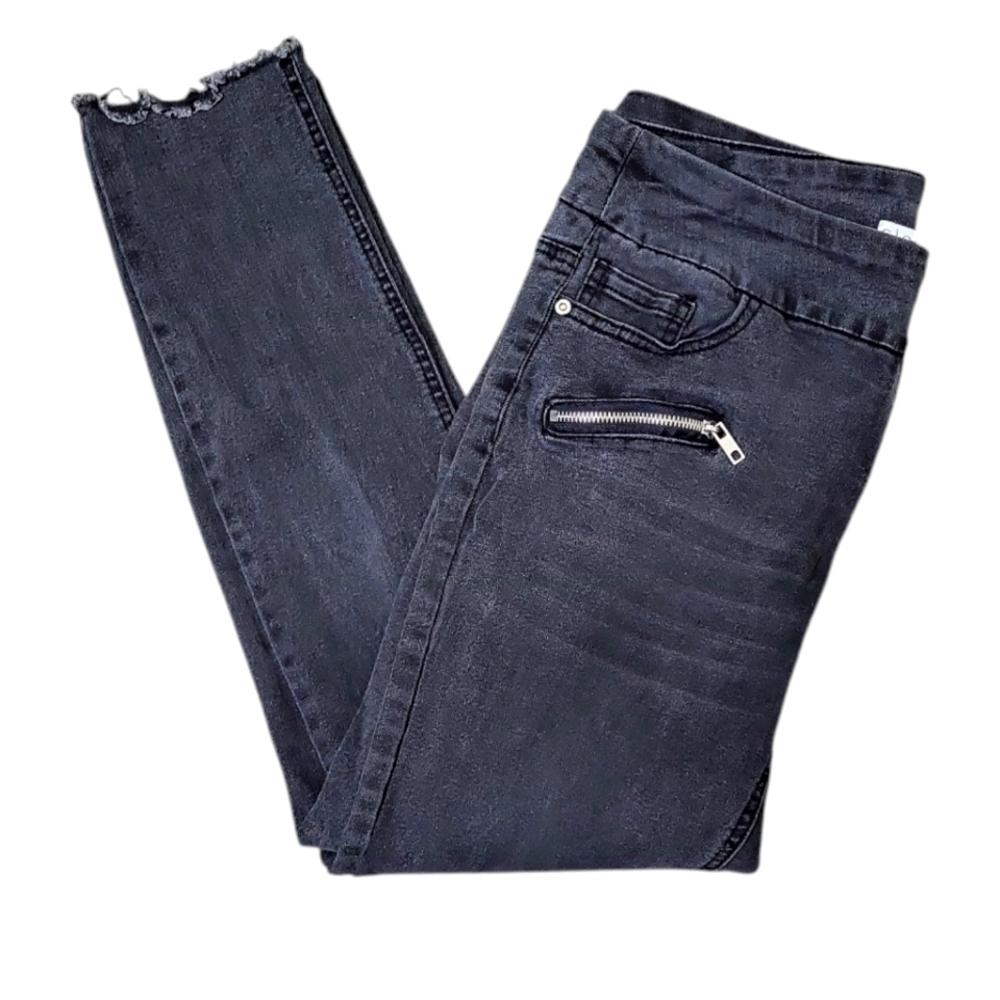 Cleo Women's Jeans Size 8 Pull-On Dark Wash Rough Cut Cuffs Ankle Glazers